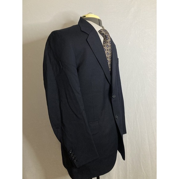 Mens Suit Jacket Blazer Sport Coat 40R 44" Navy Blue 2 Button Wool Stafford Mint - Picture 3 of 15
